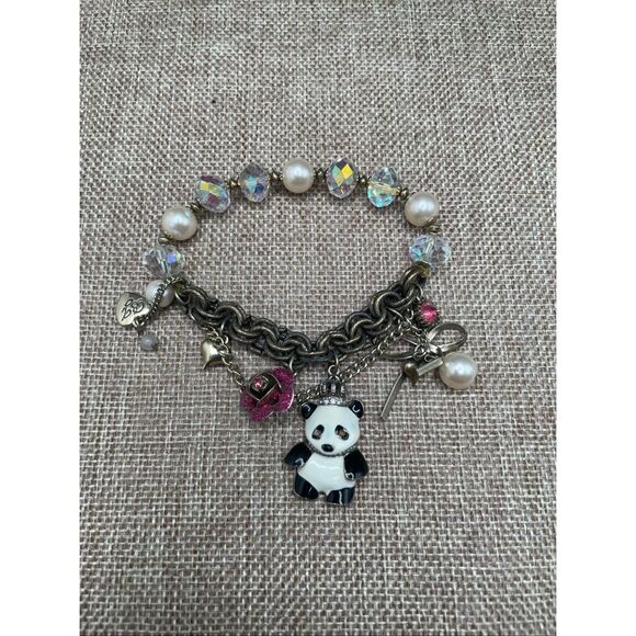 Betsey Johnson Panda Charm Bracelet Pearls and Crystals - Picture 1 of 7